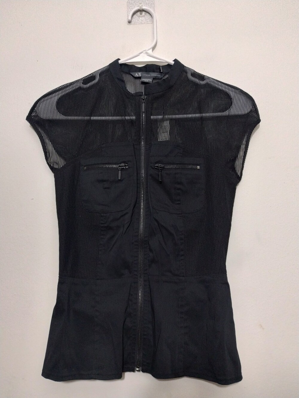 Armani Exchange Vest Jumpsuit Full Zip Cargo Patch Pockets Women's XS Mesh